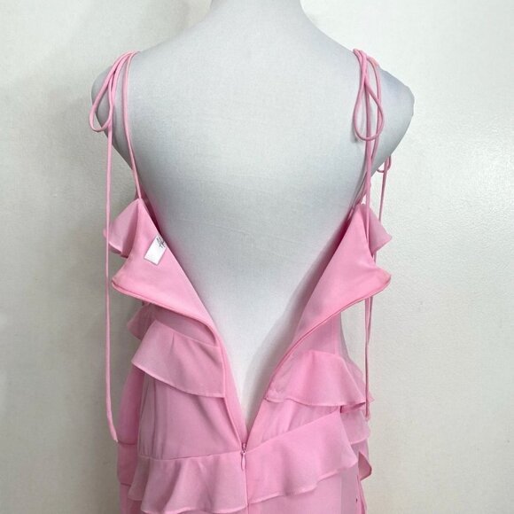 ADEIRLINA PINK RUFFLE TIE SPAGHETTI STRAPS ASYMMETRICAL MINI DRESS - XS - Picture 7 of 11